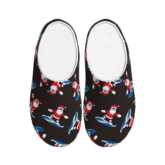 Rateoe Surfing Santa Print Women's Men's Cotton Knit Slippers Lightweight Memory Foam Indoor House Shoes with Anti-Skid Sole-46/47