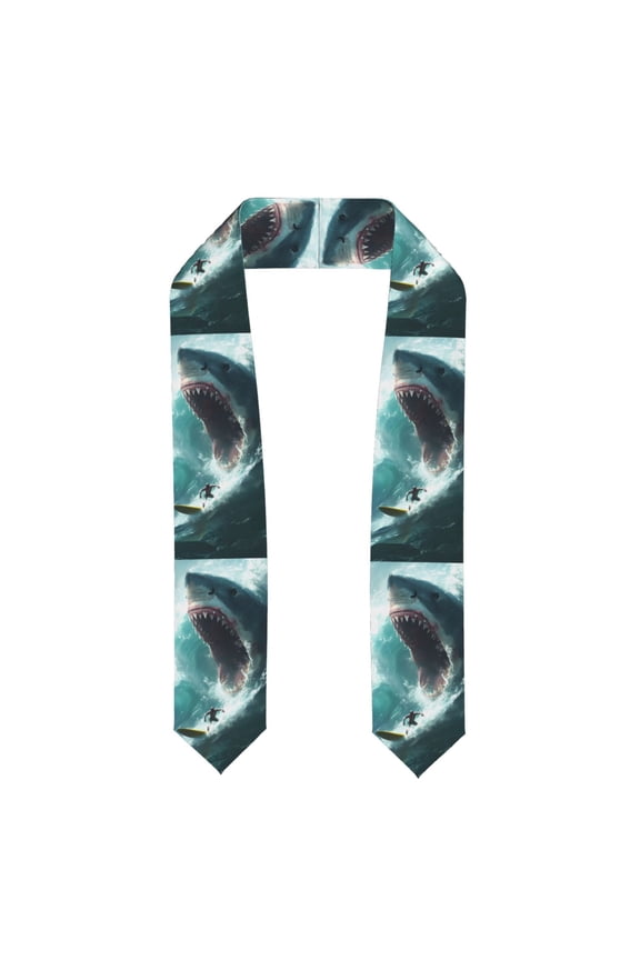 Surfing Shark Pattern Graduation Shawl Stole – Elegant Stole for Graduates ,Graduation Gown Accessory, Academic Stole-Flattened