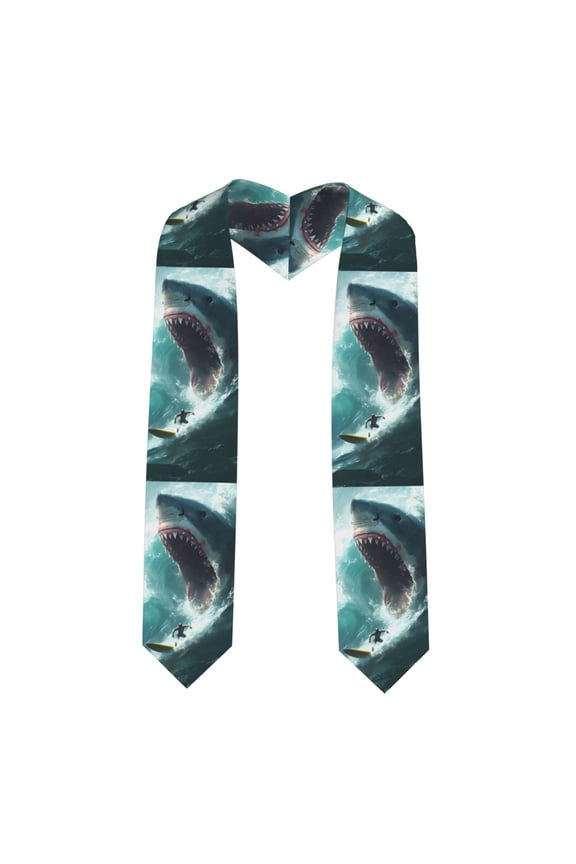 Surfing Shark Pattern Graduation Shawl Stole – Elegant Stole for Graduates ,Graduation Gown Accessory, Academic Stole-Sharp Corner