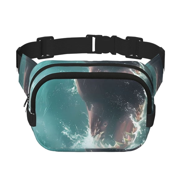 Rateoe Surfing Shark Print Fanny Pack Belt Bag for Women and Men, Square Double-Layer Waterproof Waist Pack with Adjustable Strap for Hiking, Jogging, Cycling