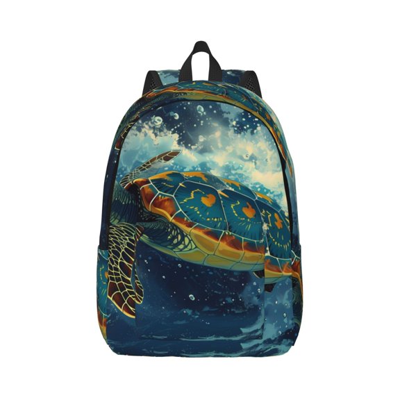 Rateoe Surfing Turtle Pattern Canvas College Laptop Backpack,Travel Daypack,Durable Rucksack Travel Notebook Bag School Backpack Book Bag for Men Women-Small