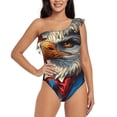 thumbnail image 1 of Rateoe Surreal Bald Eagle Gentleman Pattern Women One Piece Swimsuits Tummy Control One Shoulder Bathing Suits Ruffle Swimwear-Large, 1 of 6