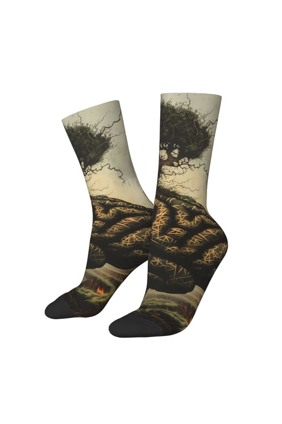Surreal Brain Tree for Women Casual Calf Socks - Cute Crew Socks - Thin Soft Above Ankle Socks Size 5-11