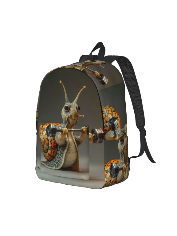 Surreal Weightlifting Snail Pattern Durable Canvas Backpack for Men & Women – Stylish & Lightweight – Adjustable Straps, Multiple Pockets – Fits 15-17 Inch LaptopsSmall