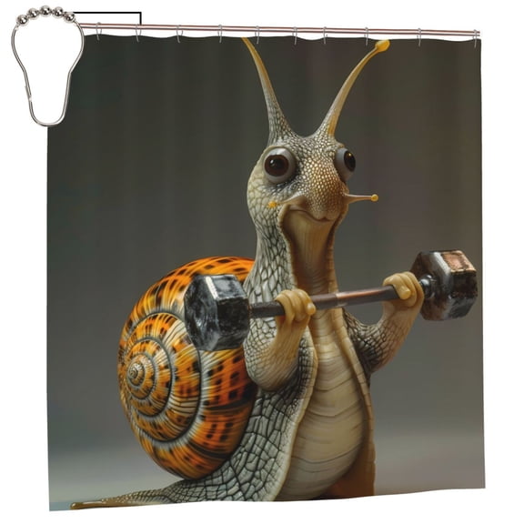 Rateoe Surreal Weightlifting Snail Shower Curtain - Fancy Bathroom Shower Curtain Sets - Waterproof Shower Curtain with Hooks with 12 Plastic Hooks 72x72 Inches
