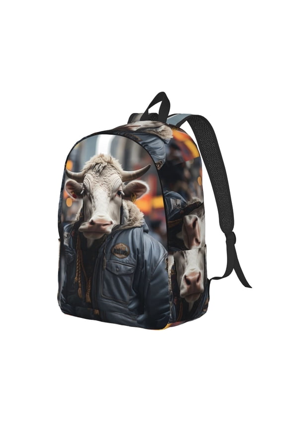 Surrealist Cow Pattern Durable Canvas Backpack for Men & Women – Stylish & Lightweight – Adjustable Straps, Multiple Pockets – Fits 15-17 Inch LaptopsMedium