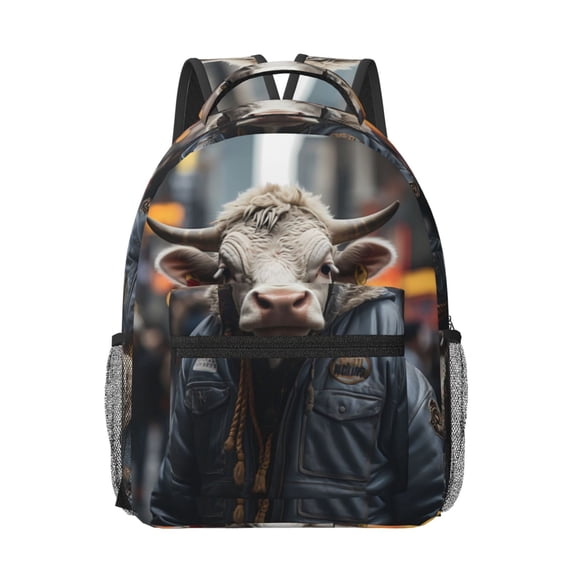 Rateoe Surrealist Cow Pattern Durable Student Backpack Laptop Bag- Ergonomic Design, Waterproof Twill Fabric - Ideal for School, Travel, and Outdoor Activities