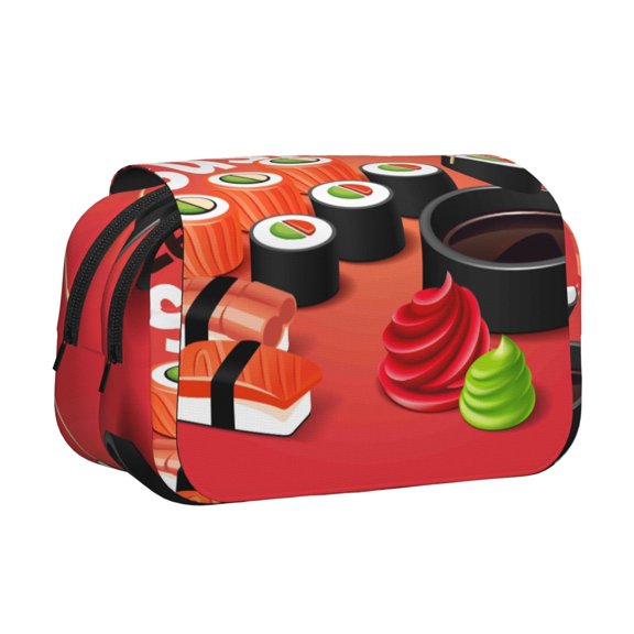 Rateoe Sushi Pattern Double Clamshell Pen Case, Storage Organizer with Two Zipper Compartments Holds Up to 50 Pencils & Pens