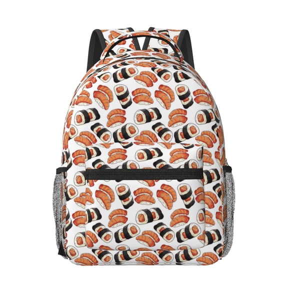 Rateoe Sushi Roll Pattern Durable Student Backpack Laptop Bag- Ergonomic Design, Waterproof Twill Fabric - Ideal for School, Travel, and Outdoor Activities