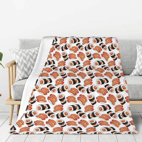 Rateoe Sushi Roll Pattern Flannel Throw Blanket, Ultra-soft Blanket for Bed, Couch, Car, Hypoallergenic Anti-pilling blanket-