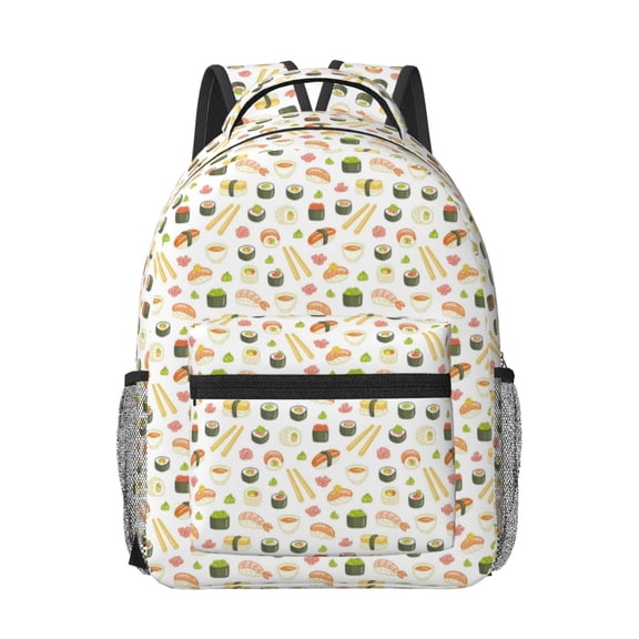Rateoe Sushi and Rolls Pattern Durable Student Backpack Laptop Bag- Ergonomic Design, Waterproof Twill Fabric - Ideal for School, Travel, and Outdoor Activities