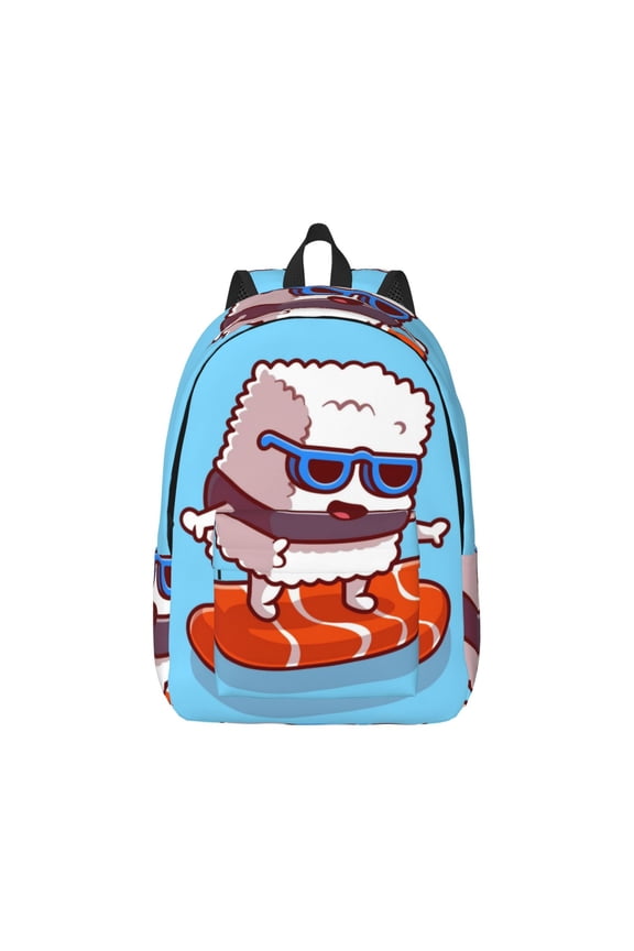 Sushi Salmon Surfing Pattern Canvas College Laptop Backpack,Travel Daypack,Durable Rucksack Travel Notebook Bag School Backpack Book Bag for Men Women-Small