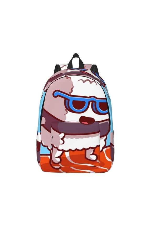 Sushi Salmon Surfing Pattern Canvas College Laptop Backpack,Travel Daypack,Durable Rucksack Travel Notebook Bag School Backpack Book Bag for Men Women-Medium