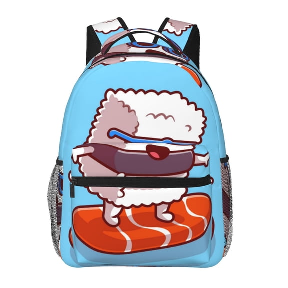 Rateoe Sushi Salmon Surfing Pattern Casual Backpack for School, Work, Travel Adjustable Straps, Multiple Compartments Ergonomic Design, Fits Laptops and Tablets