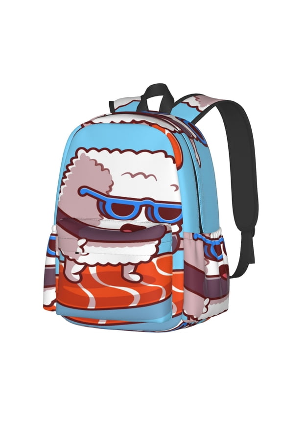 Sushi Salmon Surfing Pattern Student Backpack,Backpack for School,Lightweight Bag,Travel Backpack,Outdoor Backpack,Large Capacity Backpack