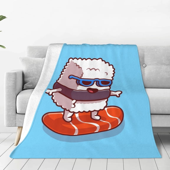 Rateoe Sushi Salmon Surfing Print Fuzzy Fleece Throw Blanket Extra Large,Super Soft,Fluffy and Warm Blankets for Couch,Bed,All Season Use (40"x30")