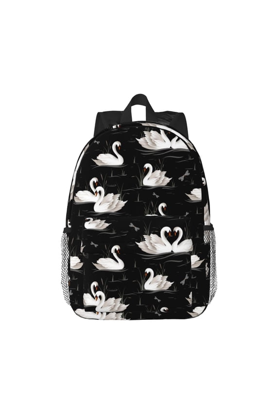 Swan And Dragonflies Pattern Student Backpack Water-resistant Backpack 15-inch Laptop Backpack Lightweight Adjustable School Backpack