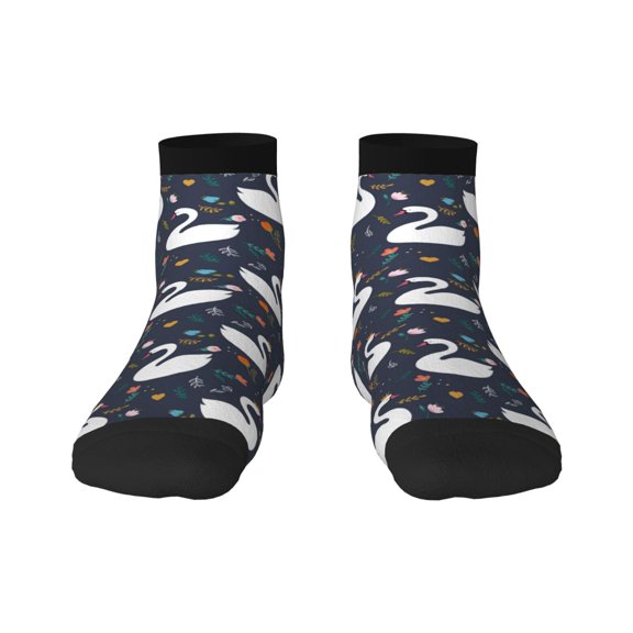 Rateoe Swan And Flowers1 Pattern Quarter Crew Socks,Toe Seamed Ankle Socks,Cotton Cushioned Breathable Athletic Crew Sports Socks