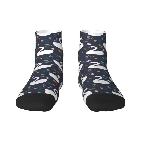 Rateoe Swan And Flowers1 Pattern Quarter Crew Socks,Toe Seamed Ankle Socks,Cotton Cushioned Breathable Athletic Crew Sports Socks