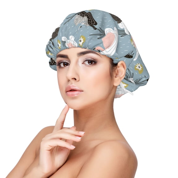 Rateoe Swan Princess On Lake Pattern Silk Satin Hair Bonnet for Sleeping, Adjustable Sleep Cap Turban for Women , Curly Straight Hair Long Large Braid