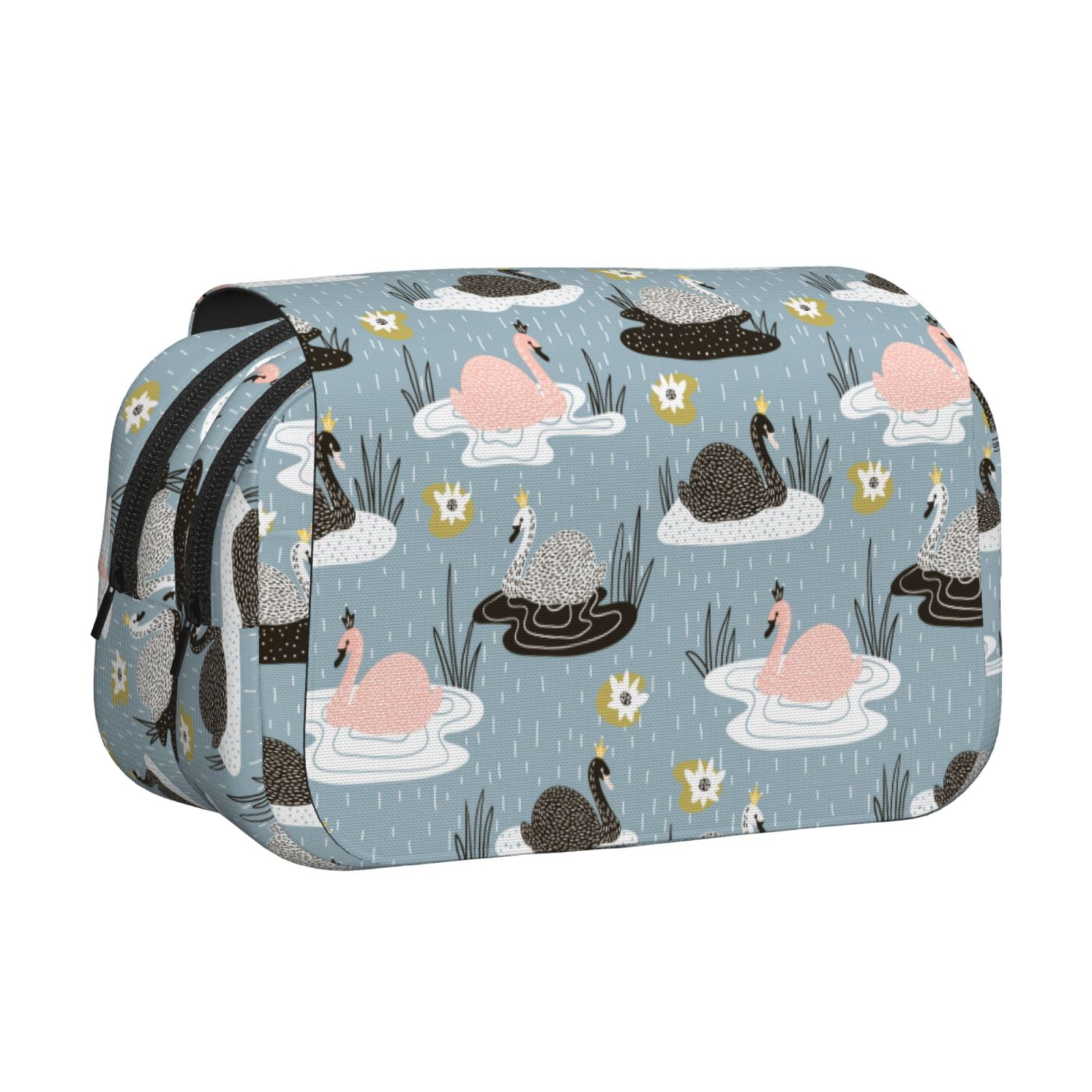 Rateoe Swan Princess On Lake Pattern Double Clamshell Pen Case, Storage Organizer with Two Zipper Compartments– Holds Up to 50 Pencils & Pens