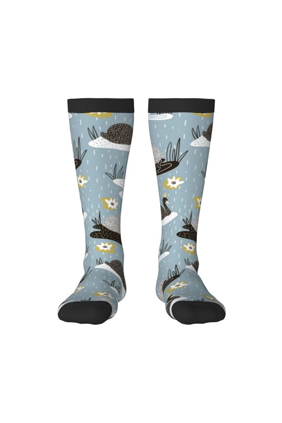 Swan Princess On Lake Pattern Women’s Knee High Crew Socks,Trouser Socks Comfortable, Breathable, Moisture-Wicking and Soft