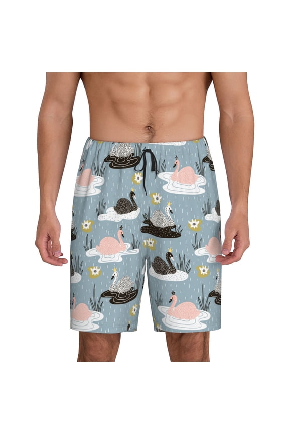 Swan Princess On Lake Print Men's Lounge Shorts – Soft & Breathable Pajama Bottoms with Pockets, Elastic Waistband, Lightweight Sleepwear for Nightwear & Loungewear-4X-Large