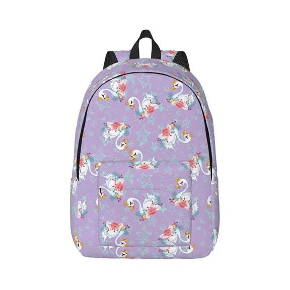 Rateoe Swan With Stars Pattern Canvas College Laptop Backpack,Travel Daypack,Durable Rucksack Travel Notebook Bag School Backpack Book Bag for Men Women-Small