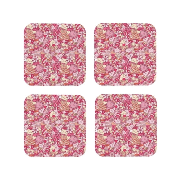 Rateoe Sweet Drawing Drink Coasters Set of 4 Leather Coasters Spill Protection for Table Desk,Durable and Non Slip Leather Coaster ,4 Inches Drink Mats-Square