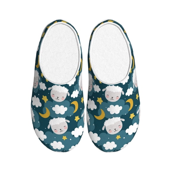 Rateoe Sweet Dream Lamb Print Women's Men's Cotton Knit Slippers Lightweight Memory Foam Indoor House Shoes with Anti-Skid Sole-42/43