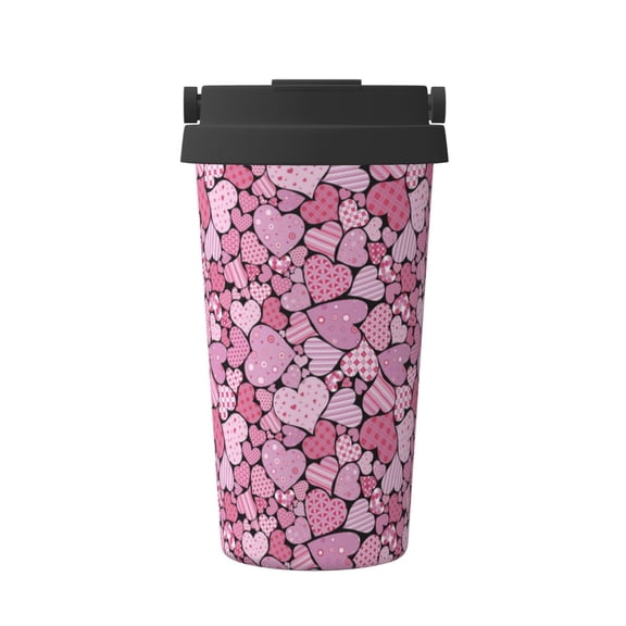 Rateoe Sweet Heart Pattern Travel Coffee Mug Tumbler with Flip Lid | Reusable Insulated Stainless Steel Cold Brew Iced Coffee Cup Thermos
