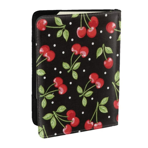 Rateoe Sweet Red Cherry Pattern Passport Holder Wallet Leather Mulit-purpose Travel Wallet Credit Cards Case ,Passport Cover for Women Men-6.5 in