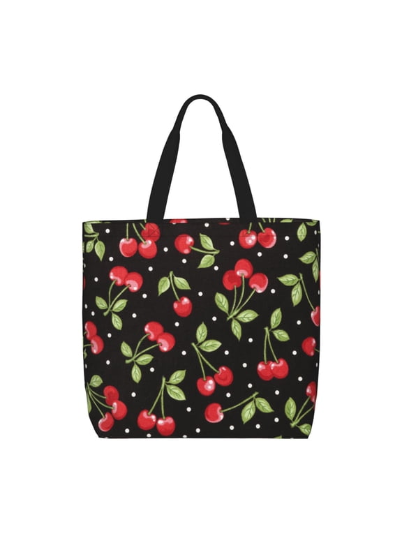 Sweet Red Cherry Print Lightweight Tote Bag for Women, Water-Resistant Shoulder Bag with Zipper, Spacious Casual Handbag for Work, School, Shopping