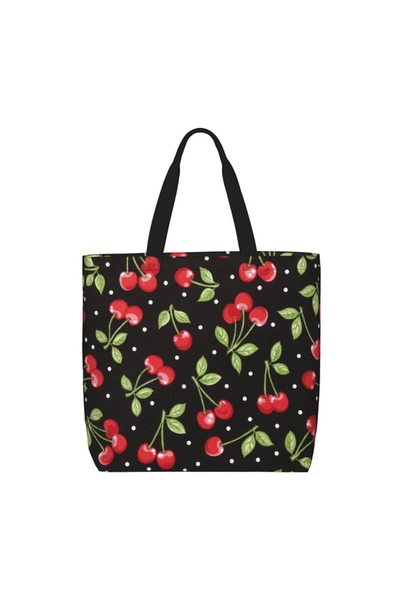Sweet Red Cherry Print Lightweight Tote Bag for Women, Water-Resistant Shoulder Bag with Zipper, Spacious Casual Handbag for Work, School, Shopping