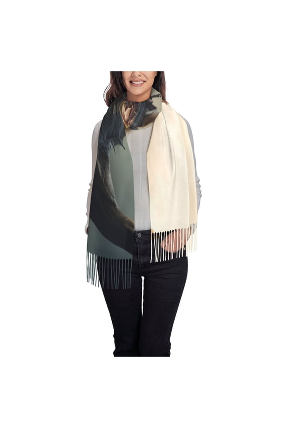 Swordsman Cool Dragon Women's Traditional Scarf Wrap Tassel Shawl Fringes Neck Head Shawl Retro Scarf