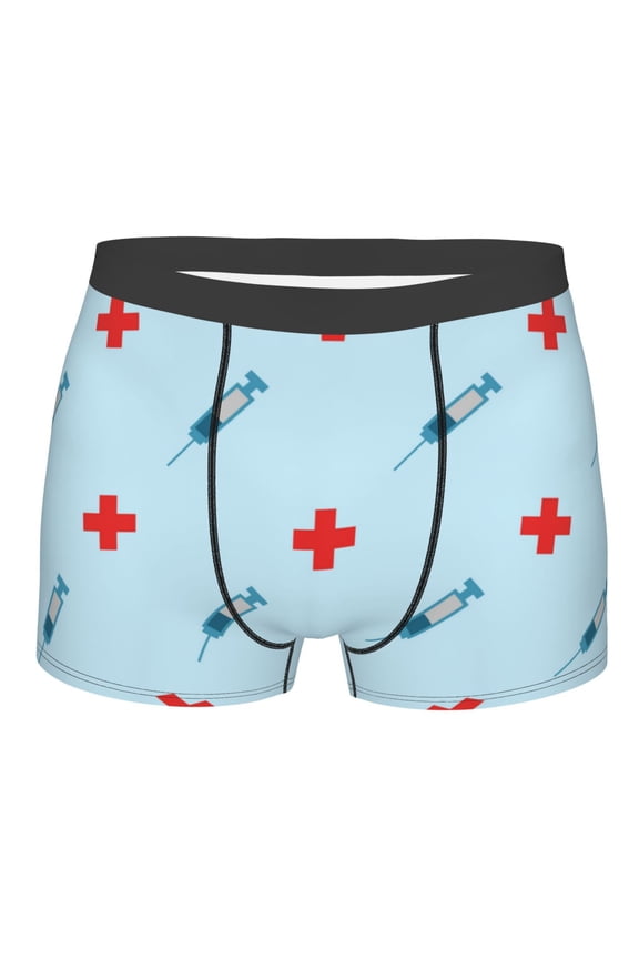 Syringe And Red Cross Mens Boxer Briefs Poly Spandex Performance Boxer Briefs Underwear Hem Boxer Briefs - X-Large