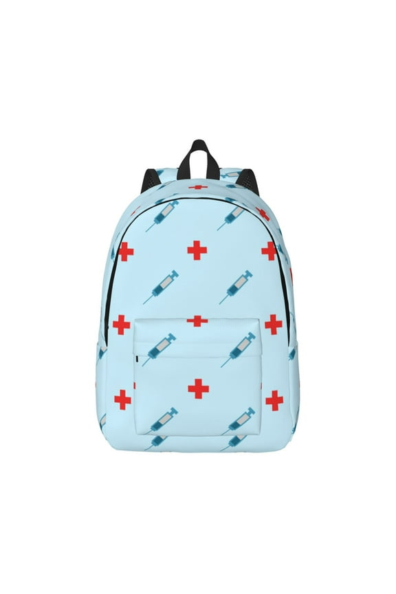 Syringe And Red Cross Pattern Canvas College Laptop Backpack,Travel Daypack,Durable Rucksack Travel Notebook Bag School Backpack Book Bag for Men Women-
