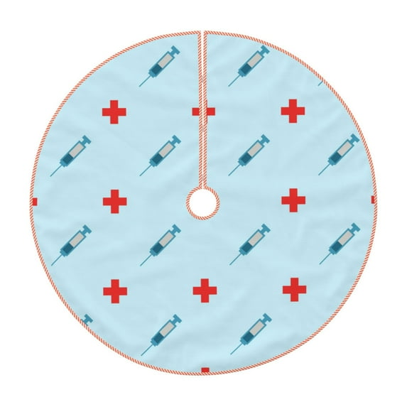 Rateoe Syringe And Red Cross Pattern Christmas Tree Skirt with Ties , Christmas Tree Decorations, Farmhouse Christmas Decor Xmas Holiday Decorations-30"