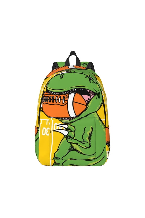 T-Rex Playing Football Pattern Canvas College Laptop Backpack,Travel Daypack,Durable Rucksack Travel Notebook Bag School Backpack Book Bag for Men Women-Small