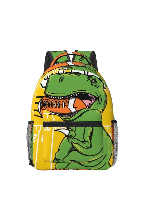 T-Rex Playing Football Pattern Durable Student Backpack Laptop Bag- Ergonomic Design, Waterproof Twill Fabric - Ideal for School, Travel, and Outdoor Activities-One Size