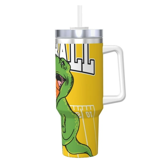 Rateoe T-Rex Playing Football Printed 40OZ Ice Bully With Handle - Stainless Steel Travel Cup Portable for Hot & Cold Drinks, Travel, Gym, Home, and Outdoor Activities