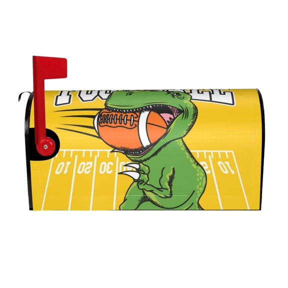 Rateoe T-Rex Playing Football Printed Mailbox Covers - Easy to Install Fall, Winter, Spring, Summer Mailbox Cover - Weather and UV-Resistant Mailbox Decor - Mailbox Magnetic Covers-
