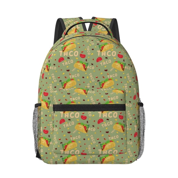 Rateoe Taco Pattern Durable Student Backpack Laptop Bag- Ergonomic Design, Waterproof Twill Fabric - Ideal for School, Travel, and Outdoor Activities