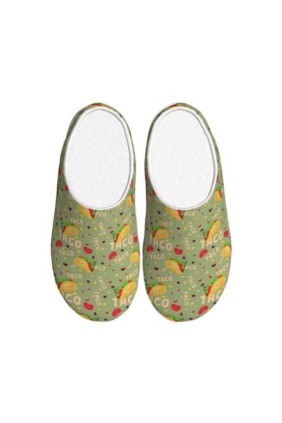 Taco Print Women's Men's Cotton Knit Slippers Lightweight Memory Foam Indoor House Shoes with Anti-Skid Sole-44/45
