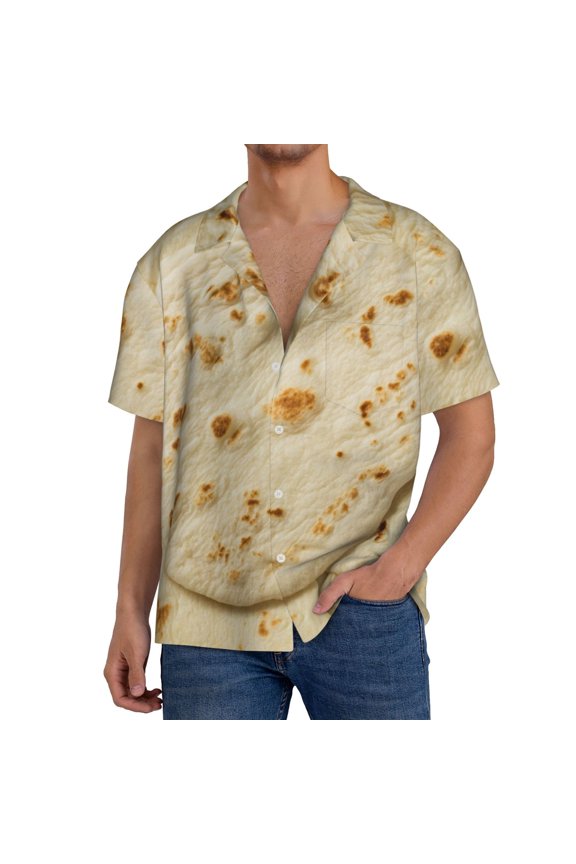Taco Tortillas Pattern Men's Short Sleeve Classic Shirt, Casual Short-Sleeved Shirt, Lightweight Summer Shirt, Cuban Collar Shirt,Button-Front Shirt-4X-Large