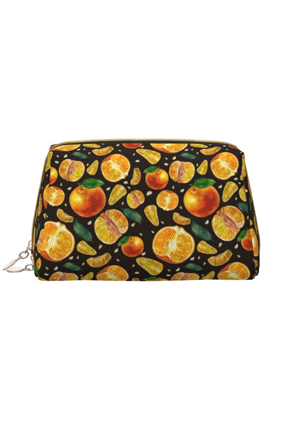 Tangerine for Travel Makeup Bag,Large Capacity Cosmetic Bags for Women,Waterproof Portable Pouch Open Flat Toiletry Bag Make up Organizer