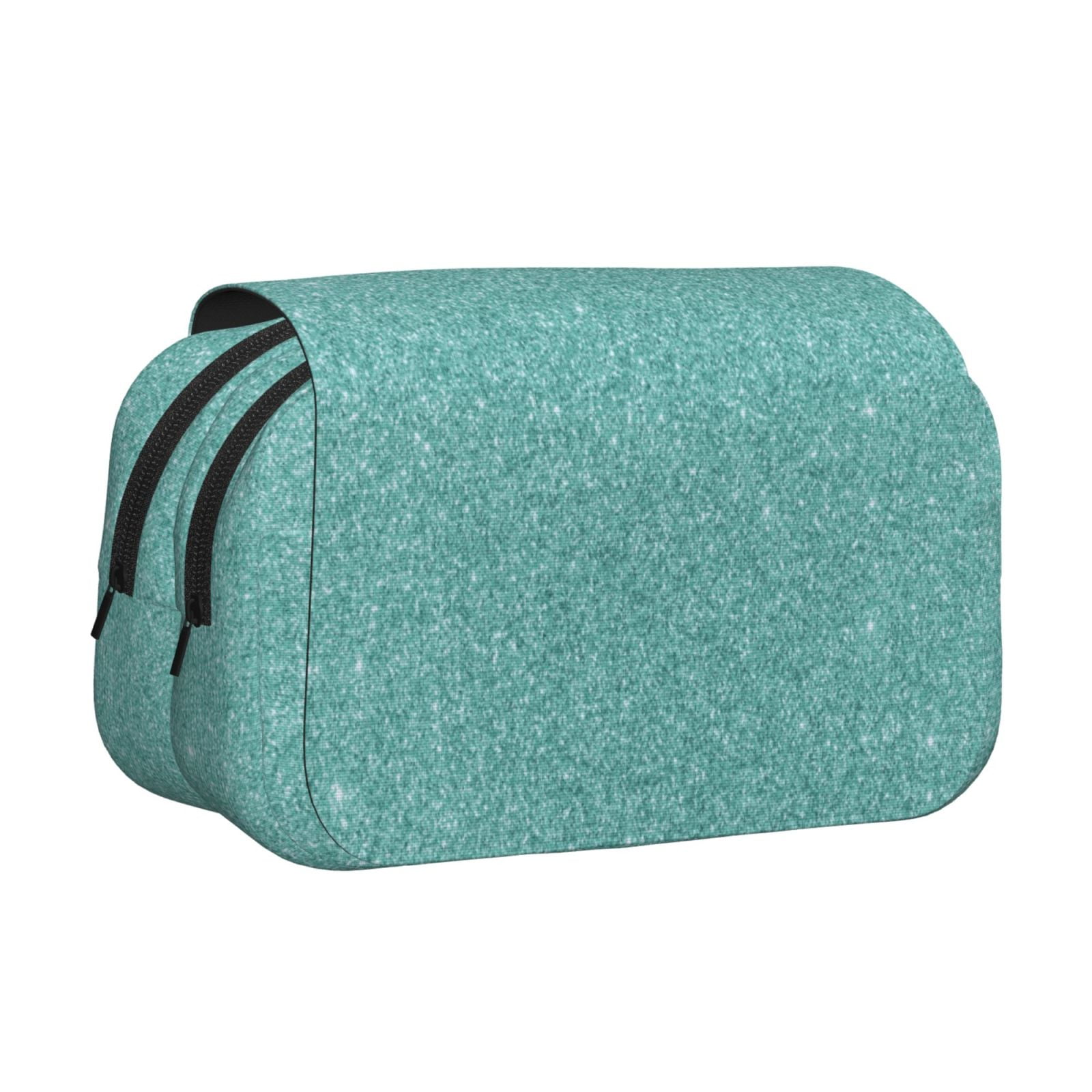 Rateoe Teal Green Glitter Pattern Double Clamshell Pen Case, Storage Organizer with Two Zipper Compartments– Holds Up to 50 Pencils & Pens