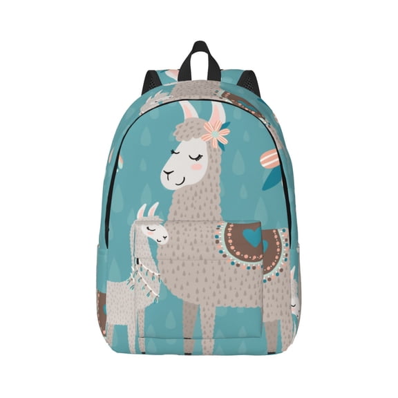 Rateoe Teal Mama Llama Pattern Canvas College Laptop Backpack,Travel Daypack,Durable Rucksack Travel Notebook Bag School Backpack Book Bag for Men Women-Small