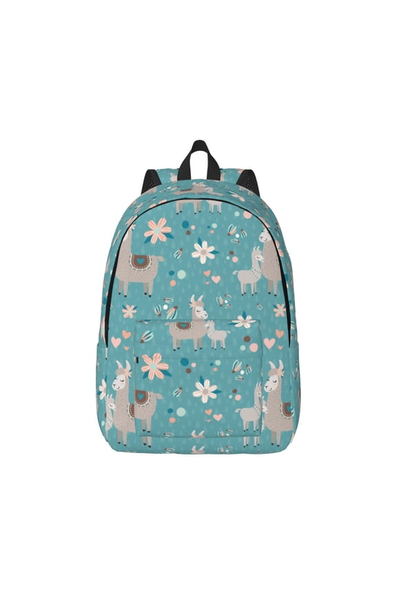 Teal Mama Llama Pattern Canvas College Laptop Backpack,Travel Daypack,Durable Rucksack Travel Notebook Bag School Backpack Book Bag for Men Women-Small