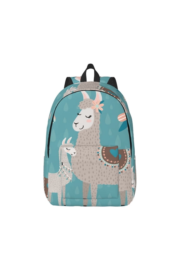 Teal Mama Llama Pattern Canvas College Laptop Backpack,Travel Daypack,Durable Rucksack Travel Notebook Bag School Backpack Book Bag for Men Women-Small